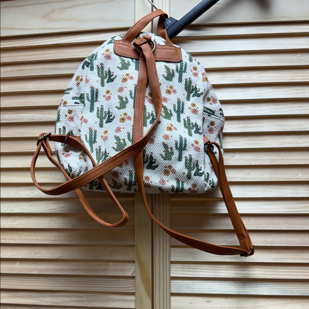 Cactus Patterned Backpack With Tan Straps - image 2